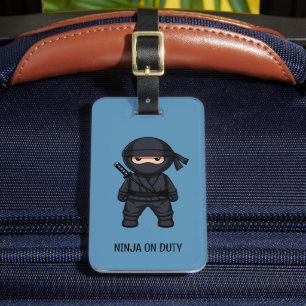 Pequeno Guerreiro Ninja na Etiqueta de Bagagem Azu
