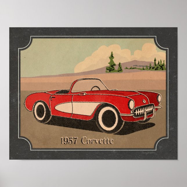 Pequeno Impressão de Vintage Corvette Vermelho 195 (Frente)
