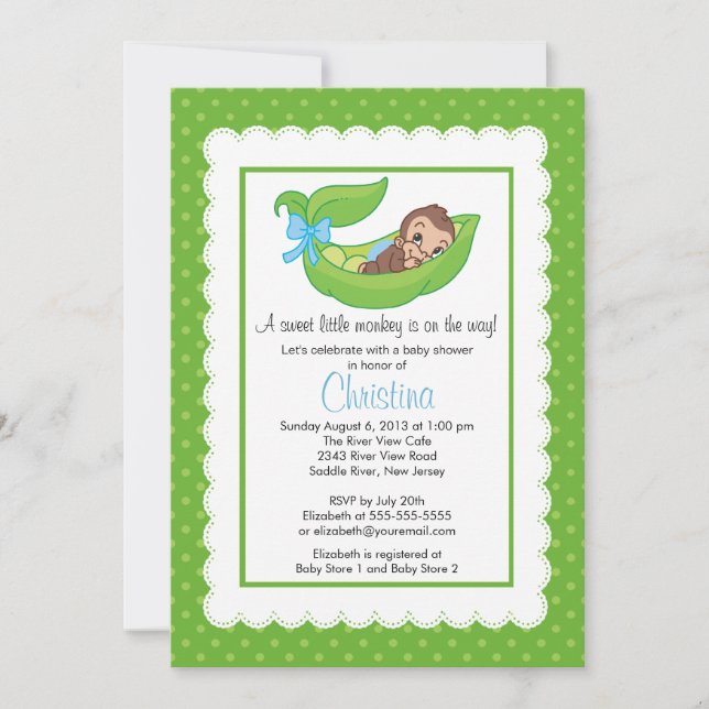 Pequeno Macaco Pea Pod Baby Shower Convites (Frente)