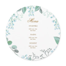 pequeno menu de flores azul pastel