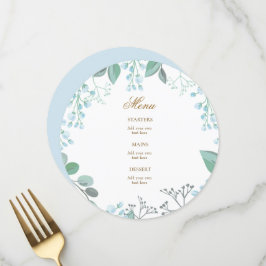 pequeno menu de flores azul pastel