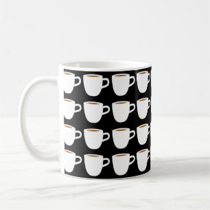 Pequeno padrão de caneca de café fundo preto branc