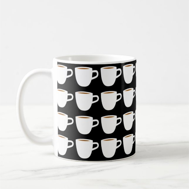 Pequeno padrão de caneca de café fundo preto branc (Esquerda)