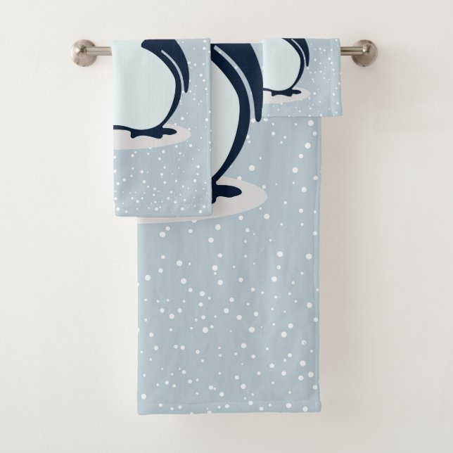 Pequeno Penguin Snowy Design Bath Toalha (Insitu)
