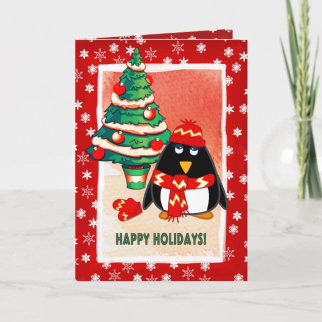 Pequeno Pinguim. Cartão de Natal Personalizável (Frente)