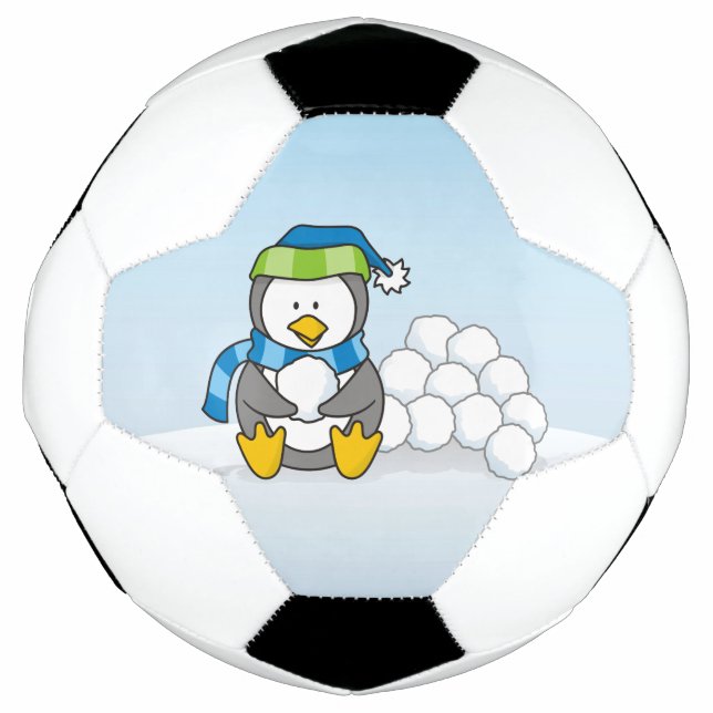 Pequeno pinguim sentado com bolas de neve (Frente)