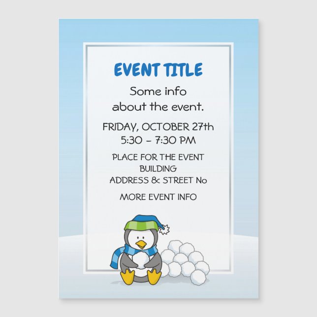 Pequeno pinguim sentado com bolas de neve (Frente)