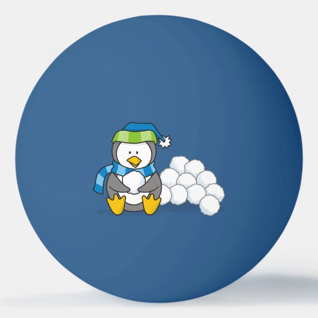 Pequeno pinguim sentado com bolas de neve pingue-p (Frente)