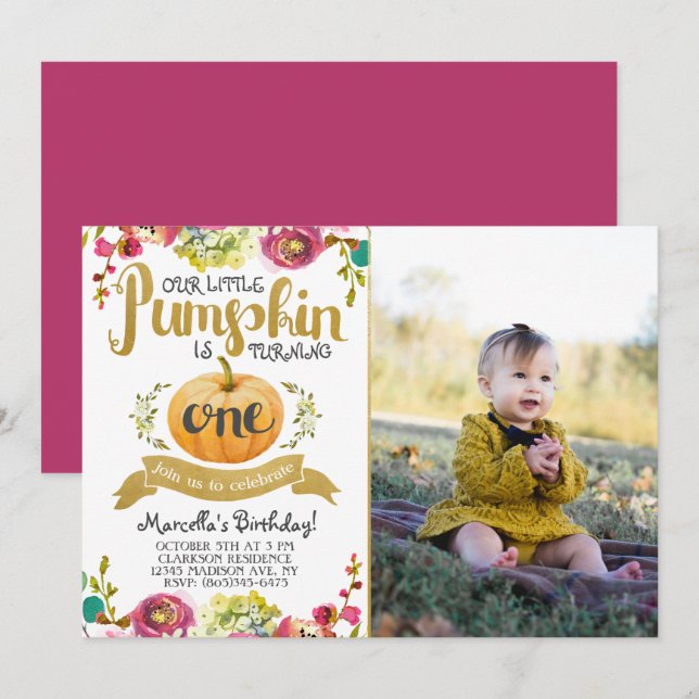 Pequeno Pumpkin Primeiro Convite de Aniversário (Frente/Verso)