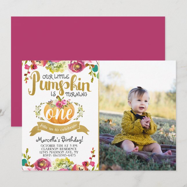 Pequeno Pumpkin Primeiro Convite de Aniversário (Frente/Verso)