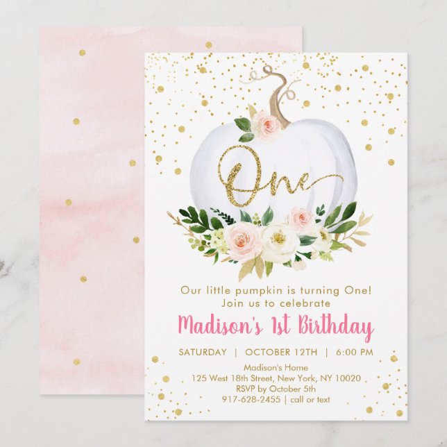 Pequeno Pumpkin Primeiro Convite de Aniversário (Frente/Verso)