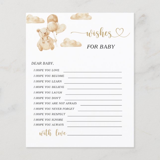 Pequeno Urso Desejo por cartão de bebê (Frente)