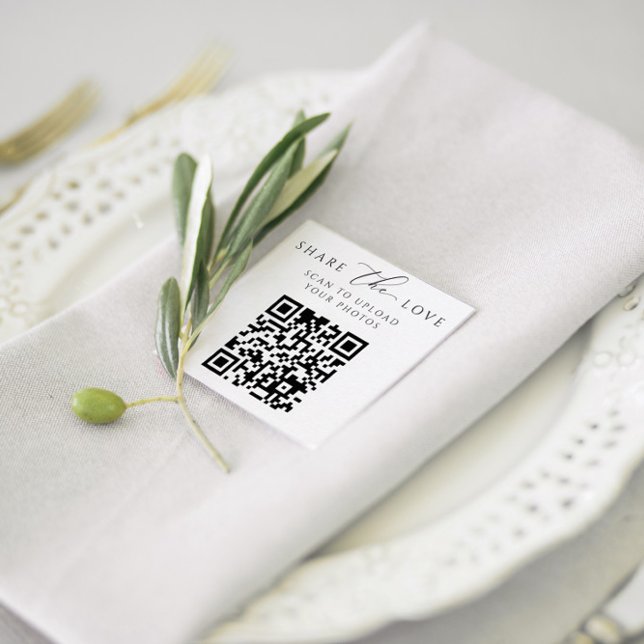 Pequenos Cartões Elegantes Compartilhe o Amor com  (Elegant Wedding QR Code Card - Share the Love)