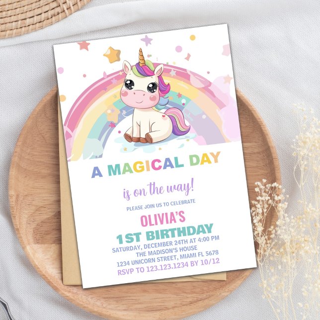 Pequenos Convites de Aniversário do Rainbow Unicor (Little Rainbow Unicorn Birthday Invitations)