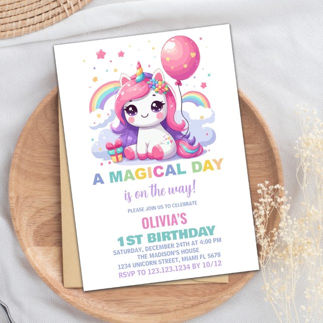 Pequenos Convites de Aniversário do Unicórnio Rosa (Little Pink Unicorn Birthday Invitations)