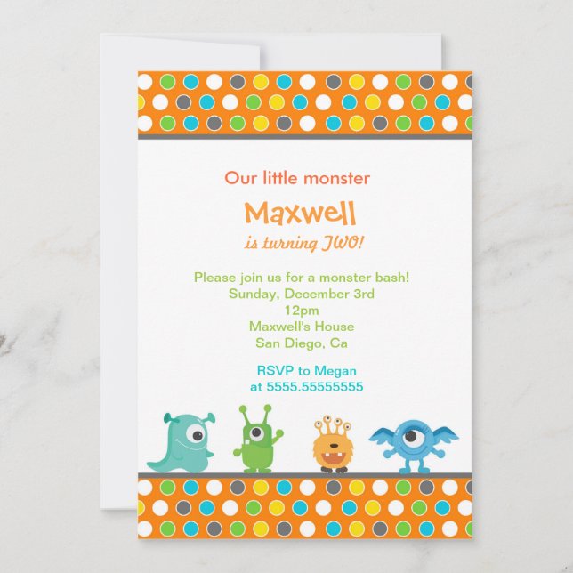Pequenos Convites de aniversário Monstros (Frente)