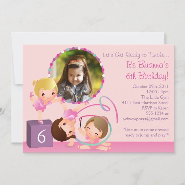 Pequenos Ginastas - Convite de Aniversário de Giná (Frente)