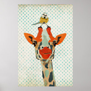 Pequim Girafa e Poster de Arte de Pássaros