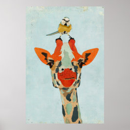 Pequim Girafa e Poster de Arte de Pássaros