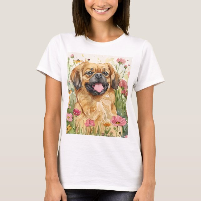 Pequinês Mãe Camiseta – Aquarela (Frente)