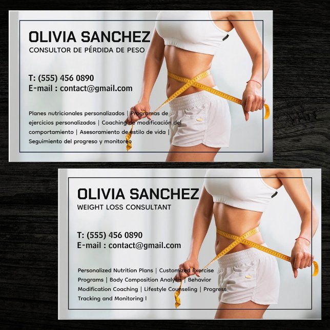 Perda de peso Cartão de visita bilíngue espanhol (Weight Loss Bilingual Spanish Business Cards)
