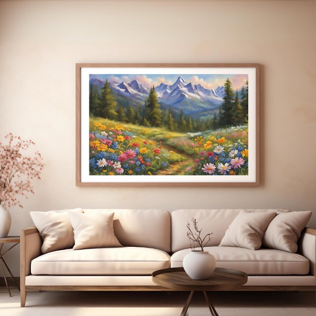 Perdida em um Poster de Paisagem de Flores (Lost in a Field of Flowers Landscape Poster)