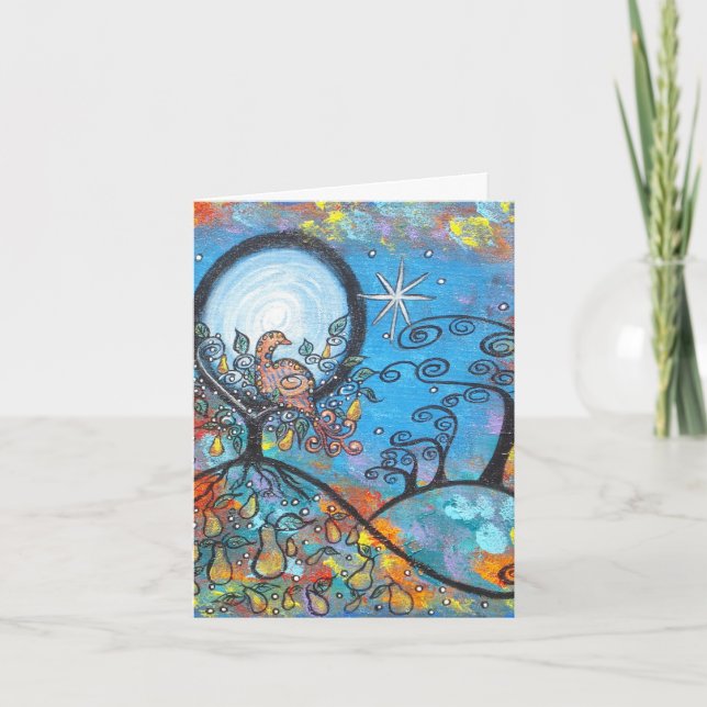 Perdiz mágica em um cartão de Natal da árvore de (Frente)