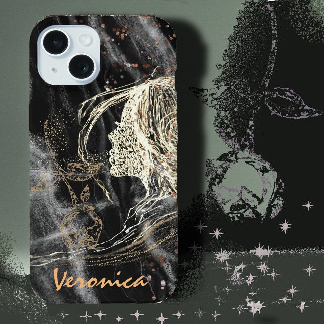 Perfil da Mulher Marmosa Negra Elegante (Elegant Black Marble iPhone 15 Case)