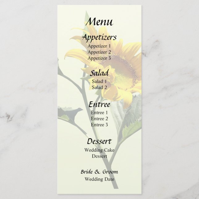 Perfil de um Menu de Casamento de Girassol (Frente)