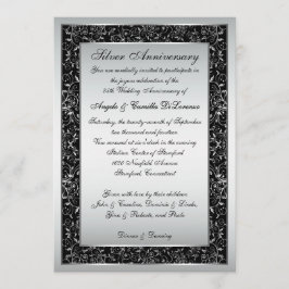 Pergaminho Ornado Preto Prata Convite de Aniversár