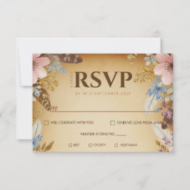 Pergaminho Vintage e Cartão RSVP de Casamento Flor