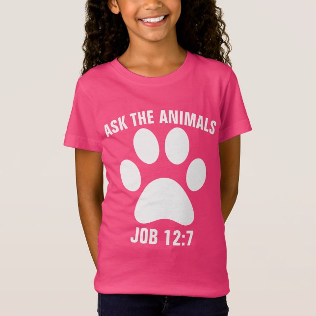 PERGUNTE AOS ANIMAIS ÀS CRIANÇAS Cristãs T-Shirts (Frente)