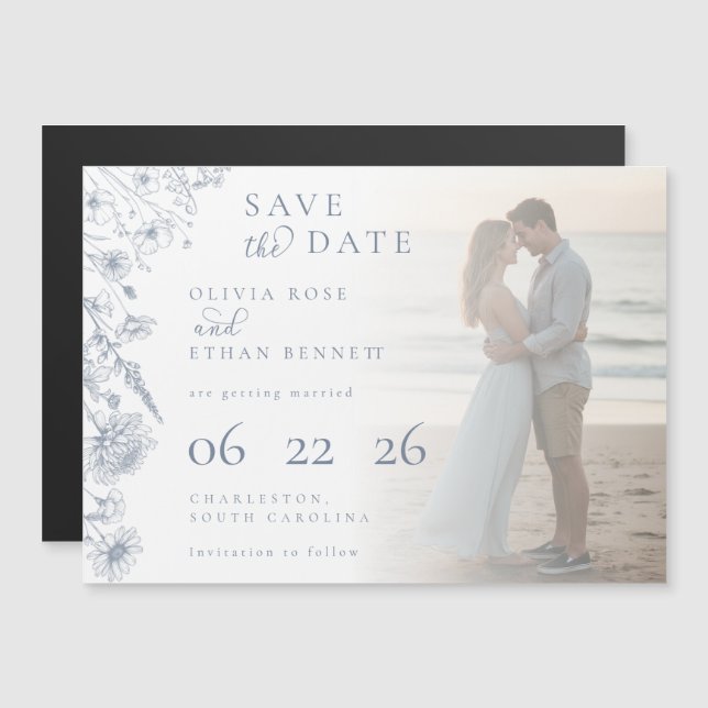 Periwinkle Botanical Photo Wedding Save the Date  (Frente/Verso)