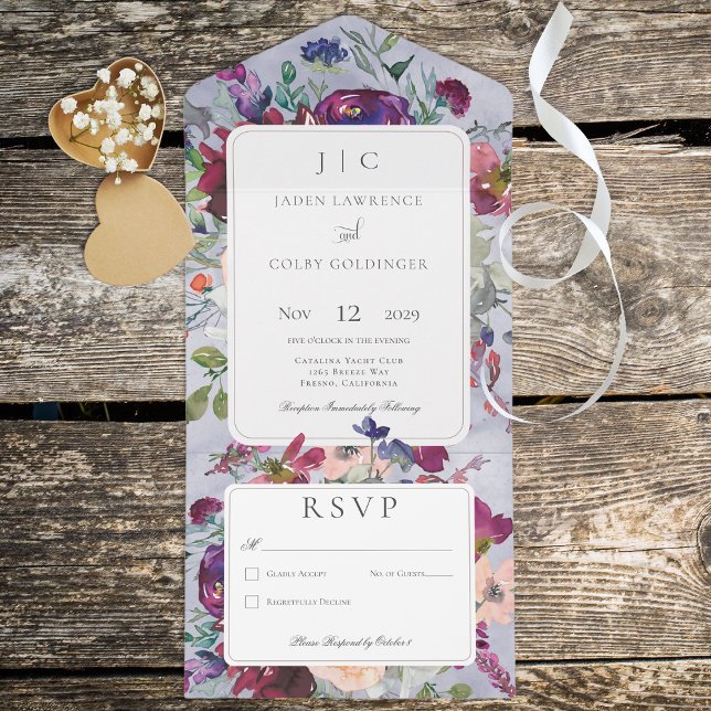 Periwinkle Maroon & Blush Rustic Floral No Janto (Criador carregado)