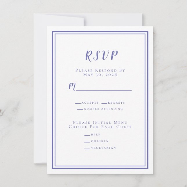 Periwinkle Menu RSVP de Casamento Minimalista Mode (Frente)