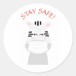 PERMANEÇA SEGURO ZEBRA FOFa USANDO MÁSCARA Adesivo