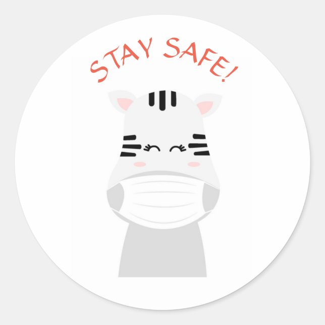 PERMANEÇA SEGURO ZEBRA FOFa USANDO MÁSCARA Adesivo (Frente)
