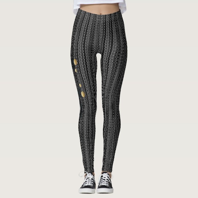 Perna de Couro Negra Estamponiada Leggings (Frente)