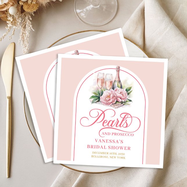 Pérolas da moda e guardanapos de prosecco com nome (Trendy pearls and prosecco napkins custom name

)