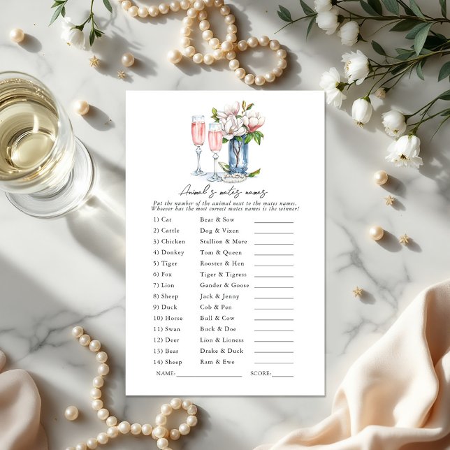 Pérolas e Chá de panela de Prosecco (Pearls and Prosecco Animals and Mates Bridal Shower Game)