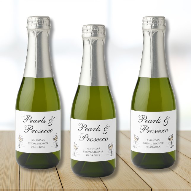 Pérolas e Chá de panela Prosecco Personalizados (Pearls & Prosecco Bridal Shower Personalized Sparkling Wine Label)