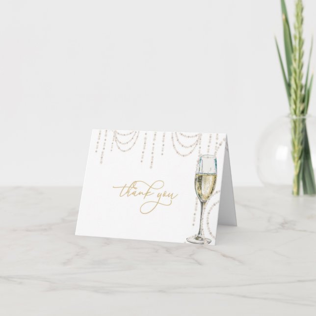 Pérolas e Prosecco Cartão de Agradecimento para Ch (Frente)