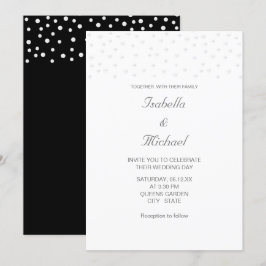 Pérolas Elegantes em Convite de Casamento Preto e