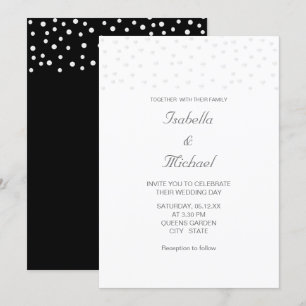 Pérolas Elegantes em Convite de Casamento Preto e 