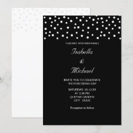 Pérolas Elegantes em Convite de Casamento Preto e