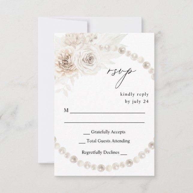 Pérolas & Floral Branco sem Opção de Refeição RSVP (Frente)