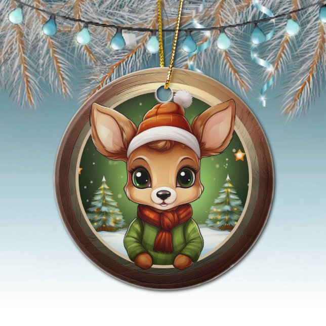 Personagem de cervo bebé rústico enfeite árvore de (Rustic Xmas Reindeer, Christmas fawn Decor, Deer Decoration, Fawn with Antlers Ceramic Ornament 🦌🎄)