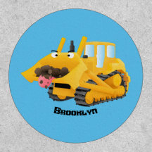 Personagem de desenho animado de bulldozer amarelo