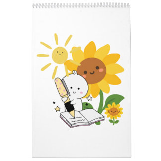 Personagem Ilustrado Fofo com Calendário Mensal de