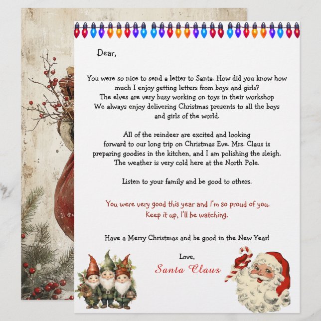 Personal Letter From Santa Claus Lights Elves (Frente/Verso)